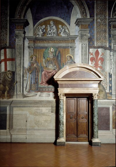 Św. Zanobiusz, Św. Wawrzyniec i Św. Szczepan (Sala Lilii) (fresk) autorstwa Benedetto da Maiano