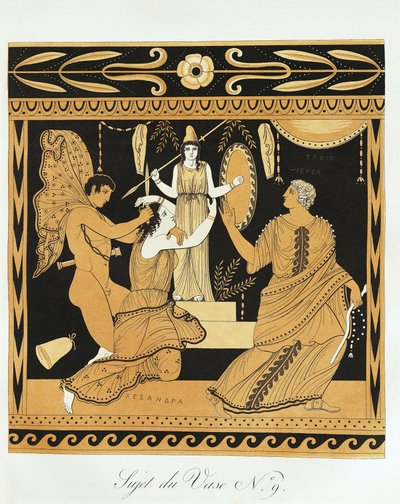 Ajax The Lesser afronta Cassandra ao pé da estátua de Atena (impressão)polonês autorstwa Benedict or Benedikt Piringer