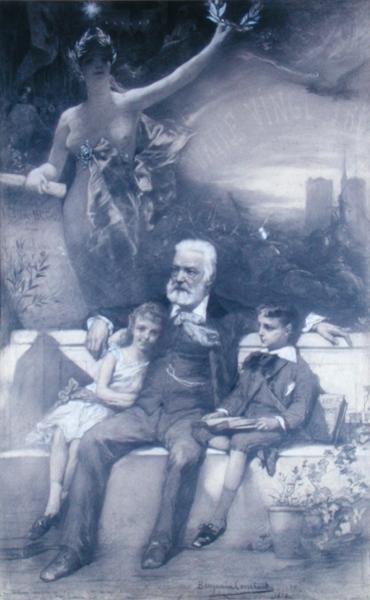 Victor Hugo (1802-85) i jego wnuki autorstwa Benjamin  Constant