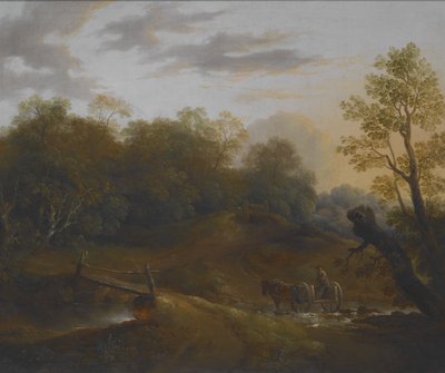 Wóz kucykowy przejeżdżający przez leśny potok, ok. 1815 r. (olej na płótnie) autorstwa Benjamin Barker