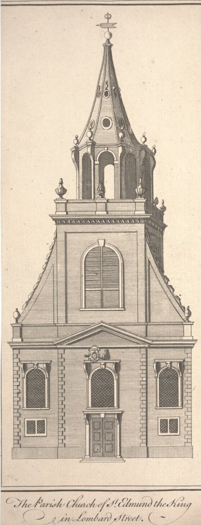 Kościół parafialny św. Edmunda Króla przy Lombard Street, ok. 1750 r. (rycina) autorstwa Benjamin Cole