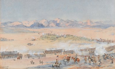 Natarcie 9. i 10. batalionów sudańskich armii egipskiej w bitwie pod Toski, 3 sierpnia 1889 (akwarela) autorstwa Benjamin Donisthorpe Alsop Donne