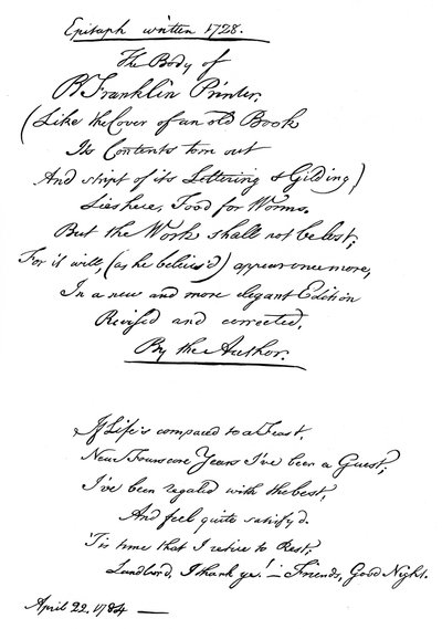 Epitafium Benjamina Franklina, napisane przez niego samego, 1728, 1840 autorstwa Benjamin Franklin