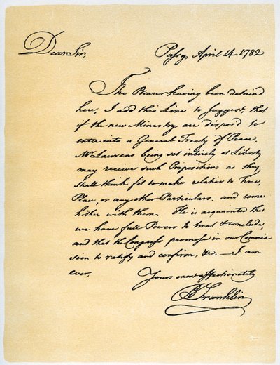 List Benjamina Franklina do posła Davida Hartleya, 14 kwietnia 1782 r. autorstwa Benjamin Franklin