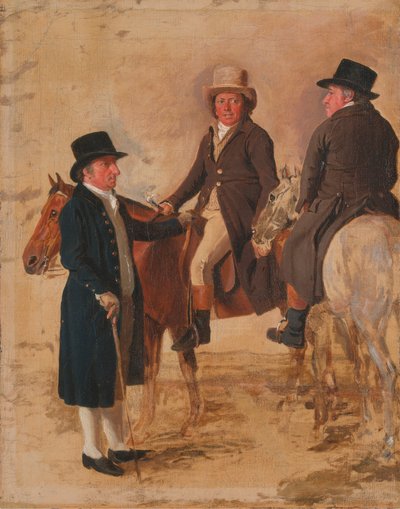 John Hilton, sędzia kursu w Newmarket; John Fuller, kierownik kursu; i John Stevens, trener autorstwa Benjamin Marshall