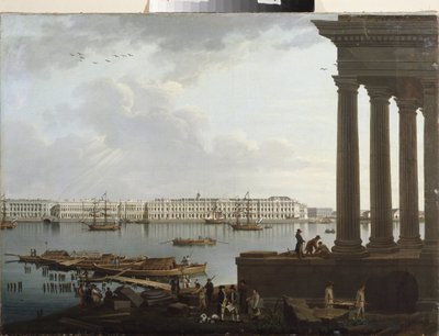 Widok na Pałac Zimowy i Giełdę Papierów Wartościowych w Sankt Petersburgu. Obraz Benjamina Patersena (1748-1815), olej na płótnie autorstwa Benjamin Patersson