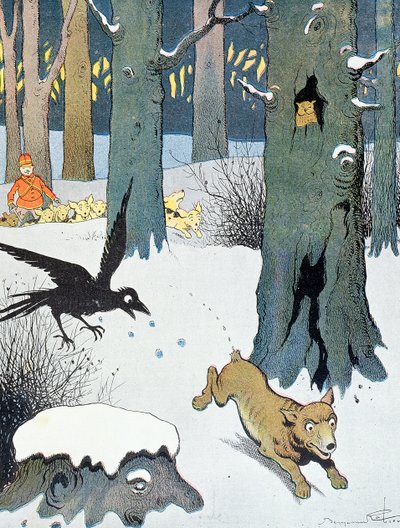 Ilustracja z „Le Roman de Renard”, c.1900 (kolor lito) autorstwa Benjamin Rabier