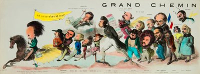 Wielka jazda po posterycie. (Monte na romantycznej Pegazie, Victor Hugo (1802-1885), król Hugolatrów, broń swego dobrego miecza Toledo i noszący sztandar Notre-Dame de Paris, wziął Teofila Gautiera (1811-1872), Bernarda Adolphe Granier autorstwa Benjamin Roubaud