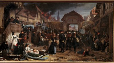 Wojna 1870 r.: „”Rekwizycje pod Reichshoffen”” Bitwa pod Froeschwiller Woerth (Froeschwiller-Woerth) (lub bitwa pod Reichshoffen) w dniu 06.08.1870 r. przyniosła zwycięstwo Prus - Obraz Benjamina Ullmanna (1829-1884) 1871 Nancy, Musée historique Lorrai autorstwa Benjamin Ullmann