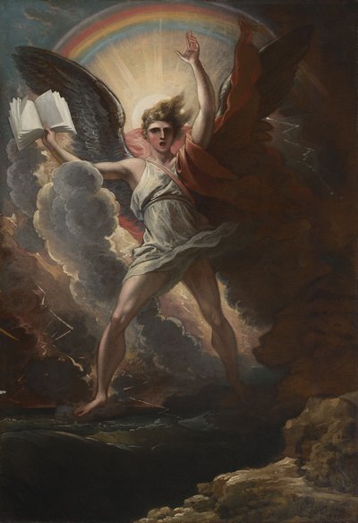 Potężny anioł stoi nad lądem i nad morzem autorstwa Benjamin West