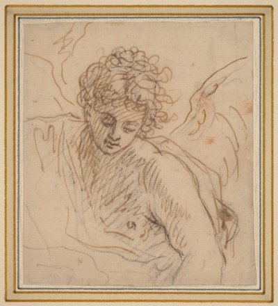 Anioł (pióro i brązowy tusz na czarnym papierze kredowym) autorstwa Benjamin West