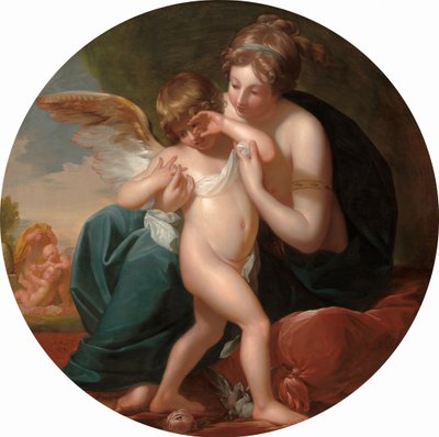 Kupidyn, ukąszony przez pszczołę, jest pielęgnowany przez matkę, 1774. autorstwa Benjamin West