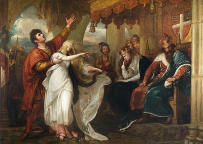 Hamlet- Akt IV, Scena V (Ofelia przed królem i królową) autorstwa Benjamin West