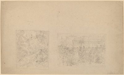 Studium Mojżesza uderzającego w skałę i procesji [verso] autorstwa Benjamin West