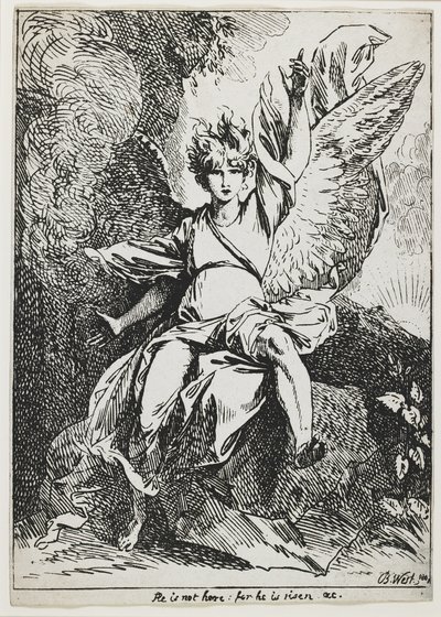 Anioł Zmartwychwstania z „Okazów poliautografii” autorstwa Benjamin West