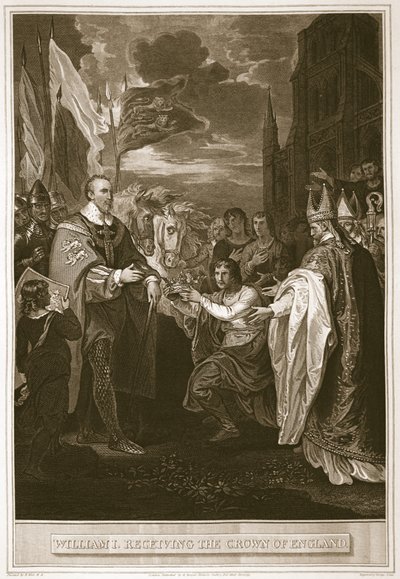 Wilhelm I odbierający koronę Anglii, rytowany przez George