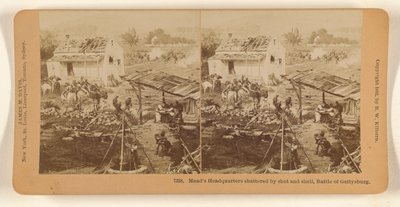 Kwatera główna Meada zniszczona przez strzały i pociski, bitwa pod Gettysburgiem. autorstwa Benjamin West Kilburn