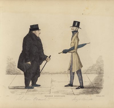 Wybitni Edynburczycy, aka Współcześni Ateńczycy, John R Irving z Bonshaw, Adwokat, Kapitan Hugo Arnot z Balcormo (kolorowy grawerunek) autorstwa Benjamin William Crombie