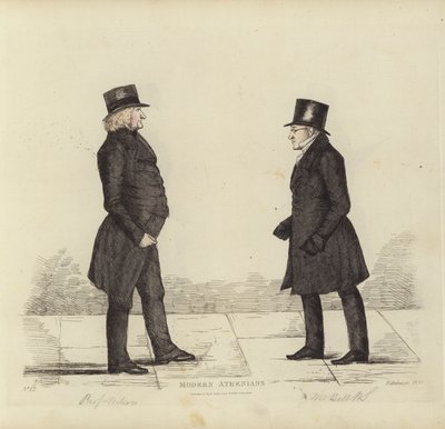 Wybitni Edynburczycy, aka Współcześni Ateńczycy, John Wilson, Esq, profesor filozofii moralnej, George Joseph Bell, Esq, profesor prawa szkockiego (kolorowa grawerunek) autorstwa Benjamin William Crombie