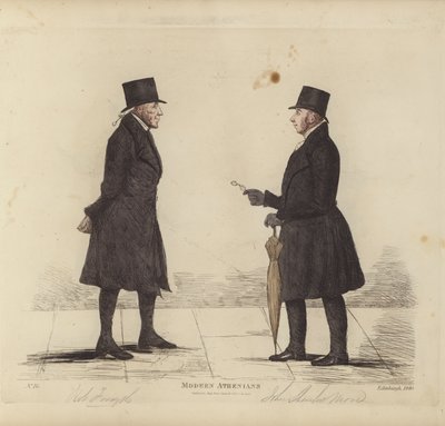 Wybitni Edynburczycy, aka Współcześni Ateńczycy, Robert Forsyth, Esq, Advocate, John Shank More, Esq, LLD, Advocate (kolorowy grawerunek) autorstwa Benjamin William Crombie