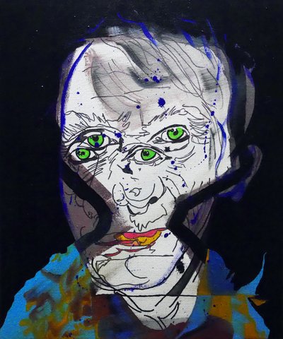 50 najważniejszych pisarzy w historii: Michel Houellebecq, 2015 (olej i akryl na płótnie) autorstwa Benoit Erwann Boucherot