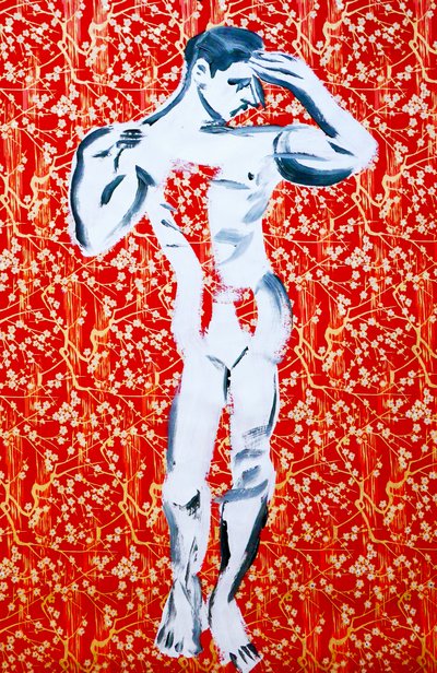 Masculin 1, 2020 (akryl na papierze japońskim z sitodrukiem) autorstwa Benoit Erwann Boucherot