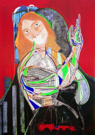 Surpeinture: Saint Jean-Baptiste, 2020 (olej, papier i akryl na płótnie) autorstwa Benoit Erwann Boucherot