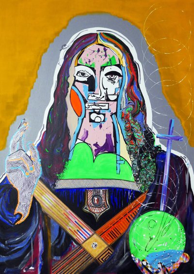 Surpeinture: Salvator Mundi, 2020 (olej, papier i akryl na płótnie) autorstwa Benoit Erwann Boucherot