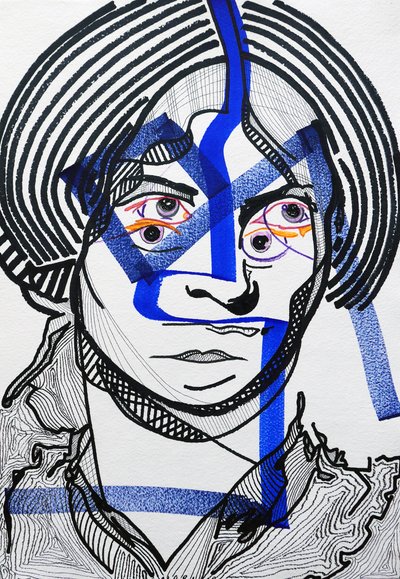 Surportret: Charlotte Brontë, 2019 (akryl na papierze) autorstwa Benoit Erwann Boucherot