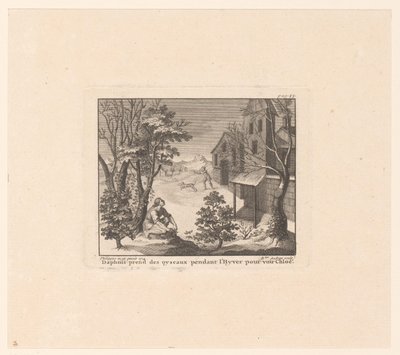 Daphnis op vogeljacht in de winter Daphnis zabiera ptaki zimą, aby zobaczyć Chloe (tytuł na obiekcie) autorstwa Benoît Audran (I)