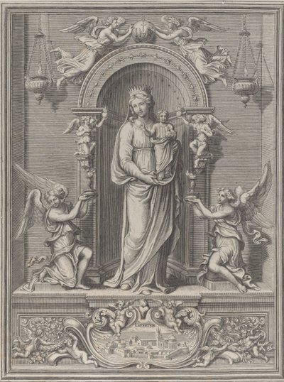 Madonna z Loreto, w niszy z aniołami po obu stronach, 1650-1724. autorstwa Benoît Farjat