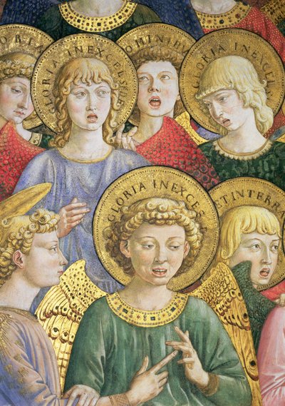 Chór Aniołów, fragment z cyklu Podróż Trzech Króli w kaplicy, ok. 1460, fragment fresku z 70610 autorstwa Benozzo di Lese di Sandro Gozzoli
