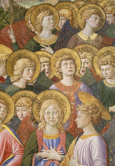 Chór Aniołów, fragment z cyklu Podróż Trzech Króli w kaplicy, ok. 1460, fragment fresku z 70615 autorstwa Benozzo di Lese di Sandro Gozzoli