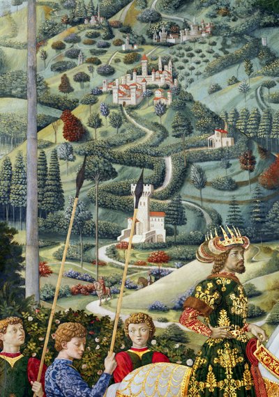 Fantastyczny pejzaż, fragment z cyklu Podróż Trzech Króli w kaplicy, ok.1460 autorstwa Benozzo di Lese di Sandro Gozzoli