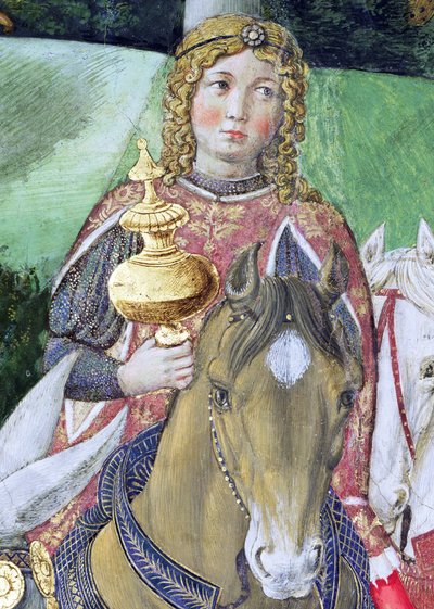 Jeźdźcy w orszaku królewskim, fragment z cyklu Podróż Trzech Króli w kaplicy, ok. 1460, fragment fresku z 70606 autorstwa Benozzo di Lese di Sandro Gozzoli