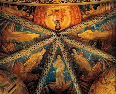 Włochy, Montefalco, sklepienie apsydy kościoła św. Franciszka malowane ze świętymi autorstwa Benozzo di Lese di Sandro Gozzoli
