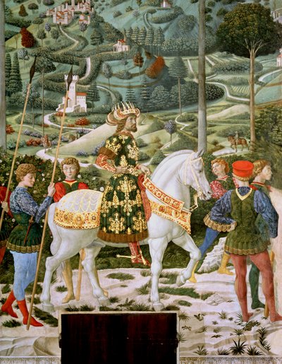 Jan VII Paleolog (1391-1448), cesarz wschodniorzymski, jako jeden z Trzech Króli, fragment z cyklu Podróży Trzech Króli w kaplicy, ok. 1460 autorstwa Benozzo di Lese di Sandro Gozzoli
