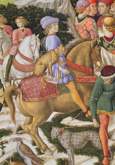 Portret Giuliano de Medici 1453-78, fragment z cyklu Podróż Trzech Króli w kaplicy, ok. 1460, fragment fresku z 70601 autorstwa Benozzo di Lese di Sandro Gozzoli