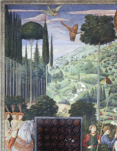 Procesja Baltazara jako Jana VIII Paleologa, detal z cyklu Podróż Trzech Króli w kaplicy, ok. 1460 r. (fresk) autorstwa Benozzo di Lese di Sandro Gozzoli