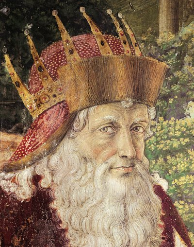 Procesja Trzech Króli Benozzo Gozzoli (1420-1497), świeże. Szczegół. Kaplica Palazzo Medici Riccardi, Florencja. autorstwa Benozzo di Lese di Sandro Gozzoli