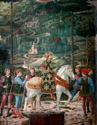 Cesarz bizantyjski „Podróż Trzech Króli”. Orszak Trzech Króli z Jerozolimy w Betlejem nazywany jest po włosku „Viaggio dei Magi” lub „Cavalcata dei Magi” detal przedstawiający cesarza bizantyjskiego Jana VIII Paleologa (1392-1448). Szczegół. Świeży Mag autorstwa Benozzo di Lese di Sandro Gozzoli