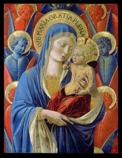 Dziewica z Dzieciątkiem z Aniołami, ok. 1460 (złoty liść i tempera na desce) autorstwa Benozzo di Lese di Sandro Gozzoli