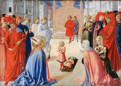 Zenobe de Florence (Saint Zenobe, San Zanobi ou Zenobio) (337-417) - Święty Zenobiusz wskrzesza chłopca z martwych - Peinture de Gozzoli, Benozzo (ok. 1420-1497) autorstwa Benozzo di Lese di Sandro Gozzoli