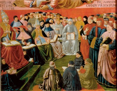 detal z Triumfu św. Tomasza z Akwinu autorstwa Benozzo di Lese di Sandro Gozzoli