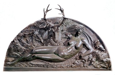 Nimfa Fontainebleau Bas płaskorzeźba z brązu Benvenuto Cellini (1500-1571) z zamku Anet. 1542 wym. 409x205 cm Paryż, Musee du Louvre autorstwa Benvenuto Cellini