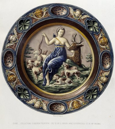 Diane (Artemis) chasseresse - Plat céramique, w „Dzieło Bernarda Palissy” C. Delange i C. Borneman, Paryż autorstwa Bernard (after) Palissy