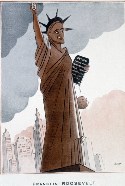 Karykatura Franklina Roosevelta w Statui Wolności – ilustracja Bernarda Becana (Bernharda Kahna) (1890-1943) W „”Fantasio””” od 01.12.1932 autorstwa Bernard Becan