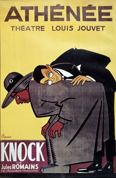 Plakat „Knock” Julesa Romansa w teatrze Louis Jouvet „Athenee” Bernarda Becana (Bernhard Kahn) (1890-1943) autorstwa Bernard Becan