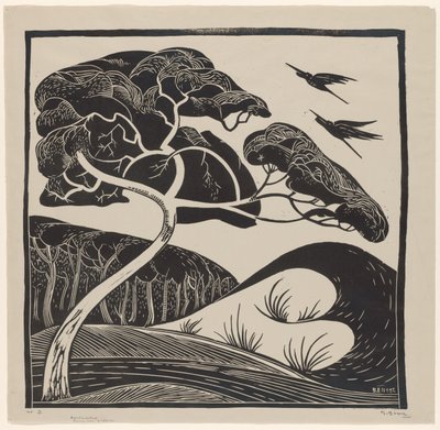 Krajobraz wydm (tytuł na obiekcie) Drzewo z 2 czaplami (tytuł na obiekcie) autorstwa Bernard Essers (signed by artist)