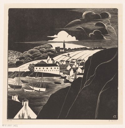 Port w czasie odpływu (oryginalny tytuł na obiekcie) autorstwa Bernard Essers (signed by artist)
